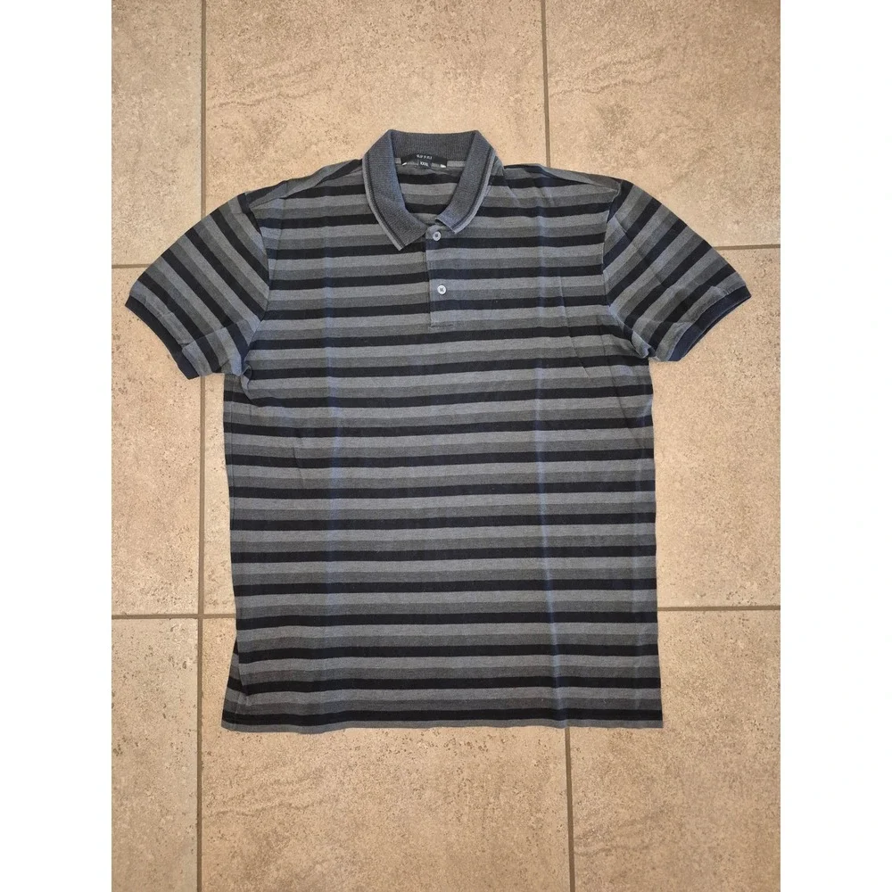Gucci Men's Gray-Black Striped Polp Shirt - Made In Italy